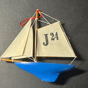 Restoration Hardware Blue and Cream Sailboat ornament.